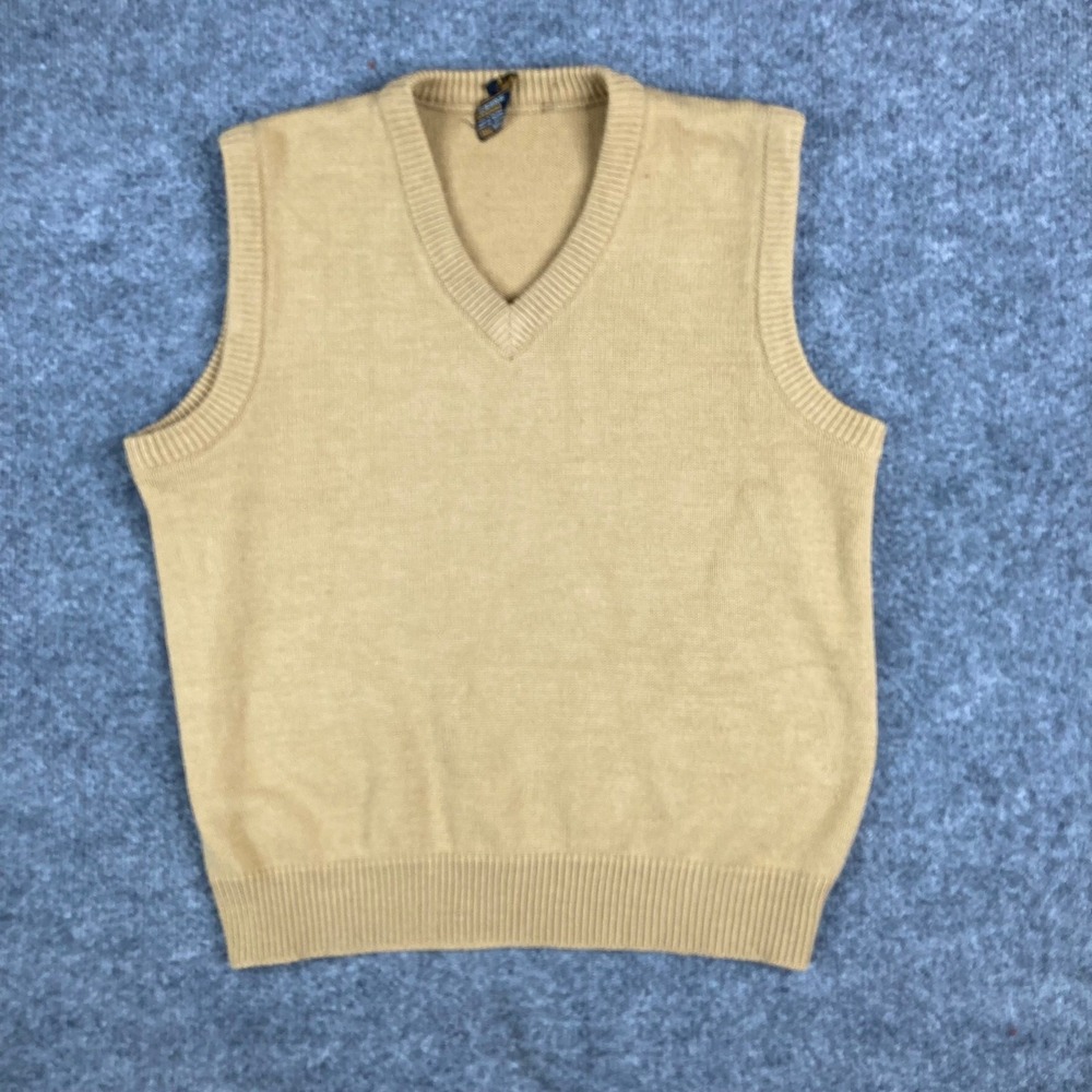 JCPenney Sweater Vest Womens Size XL Tan Knit V-Neck Pullover Classic Retro